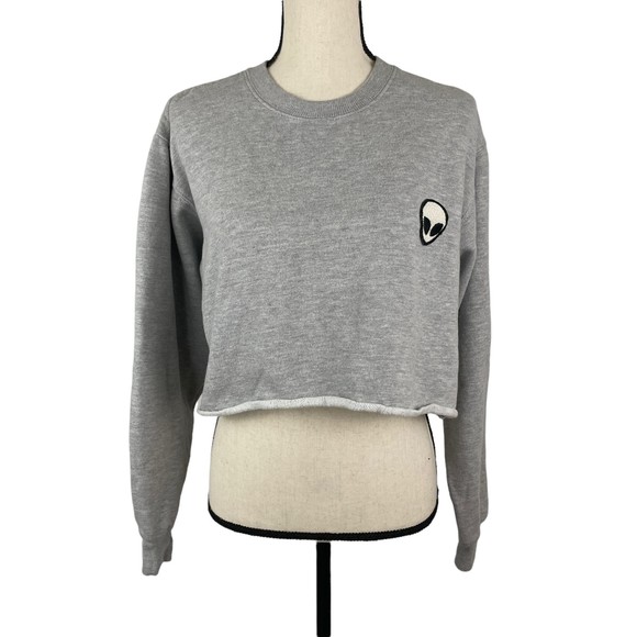 BRANDY MELVILLE JOHN GALT GRAY CROPPED ALIEN SWEATSHIRT TOP SMALL - Picture 2 of 9